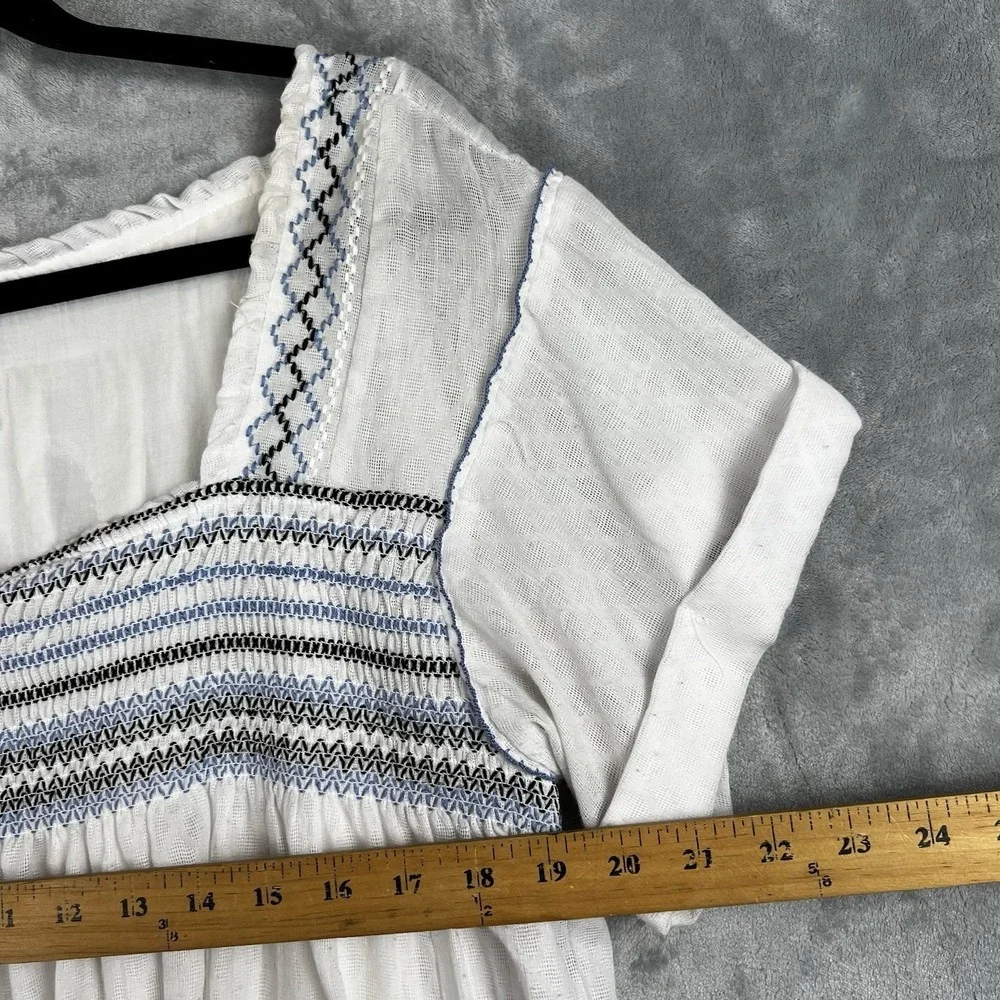 Free People Top Y2k Boho Medium Peasant Embroidered  Ruffle Prairie Crop